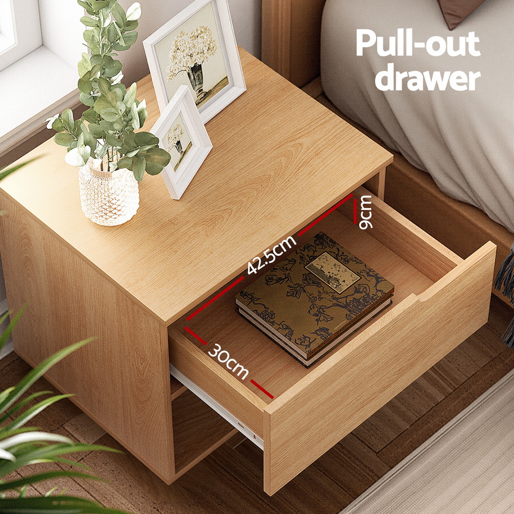Artiss Pine Bedside Table with Drawer and Shelf view 4