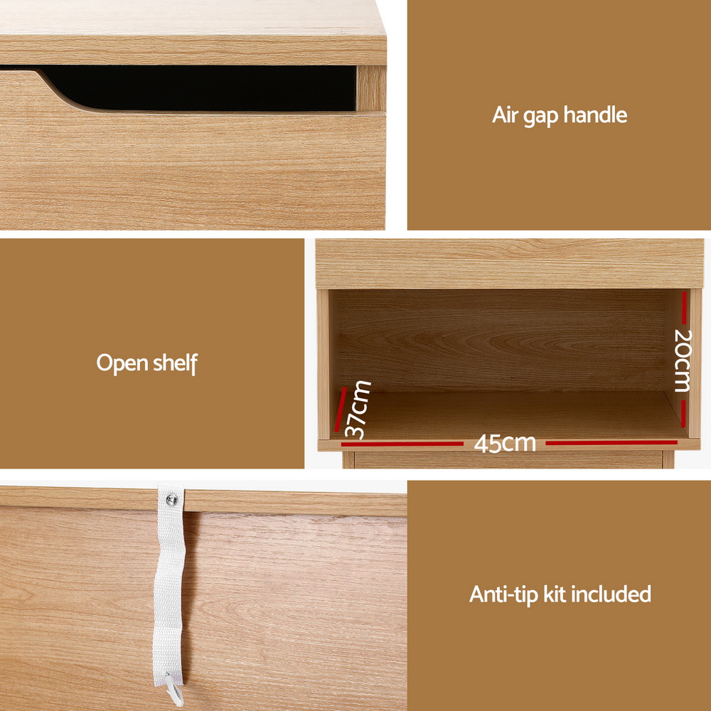 Artiss Pine Bedside Table with Drawer and Shelf view 5