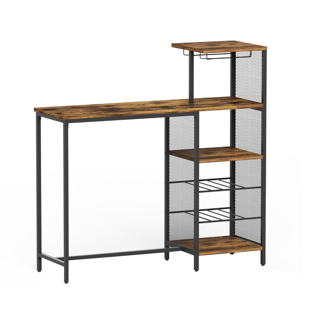 Artiss Industrial Bar Table Wine Rack Multi-Level Storage Walnut