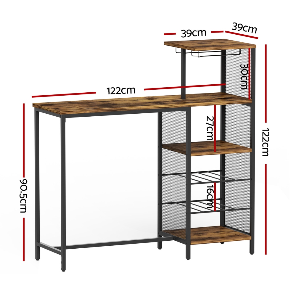 Artiss Industrial Bar Table Wine Rack Multi-Level Storage Walnut view 3
