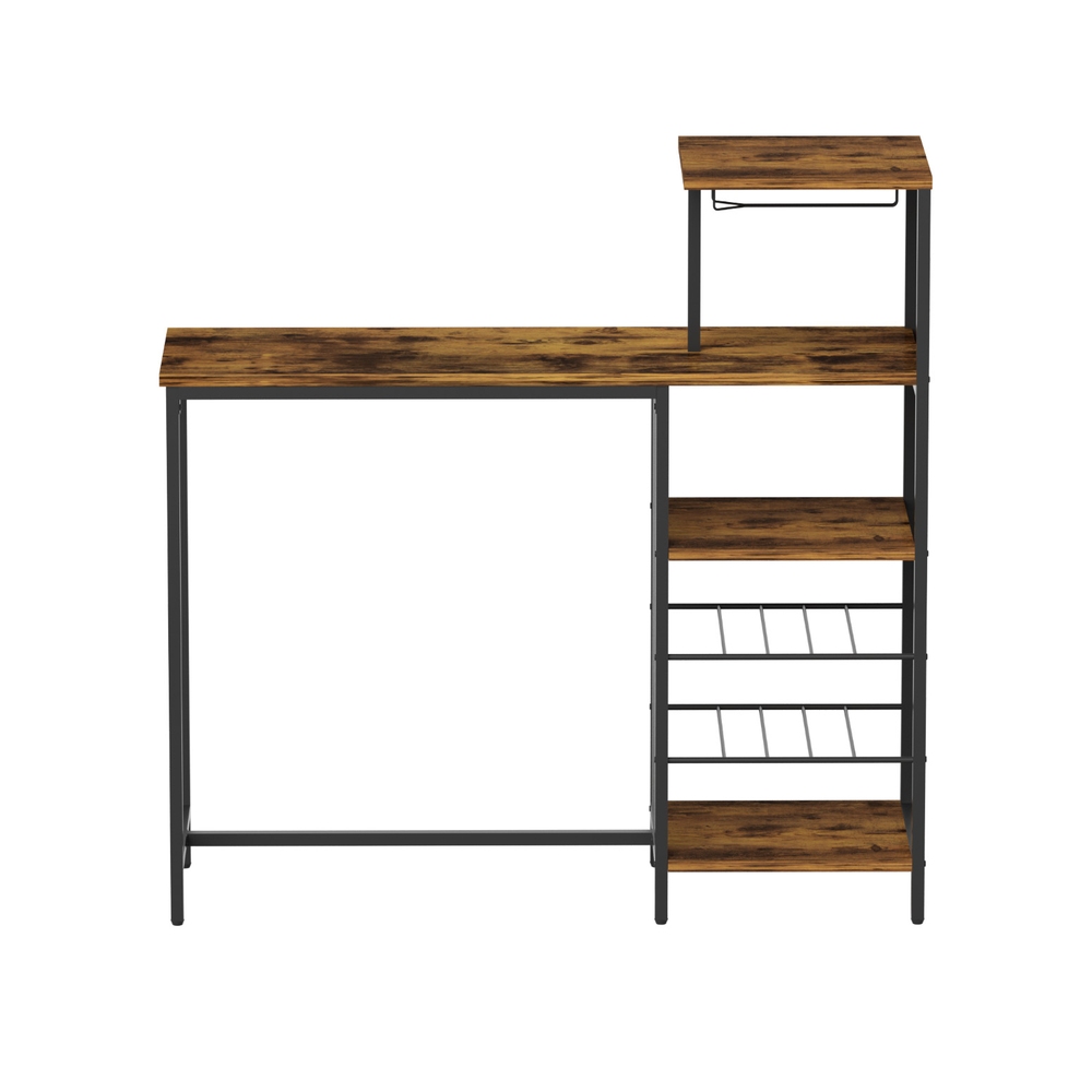 Artiss Industrial Bar Table Wine Rack Multi-Level Storage Walnut view 4