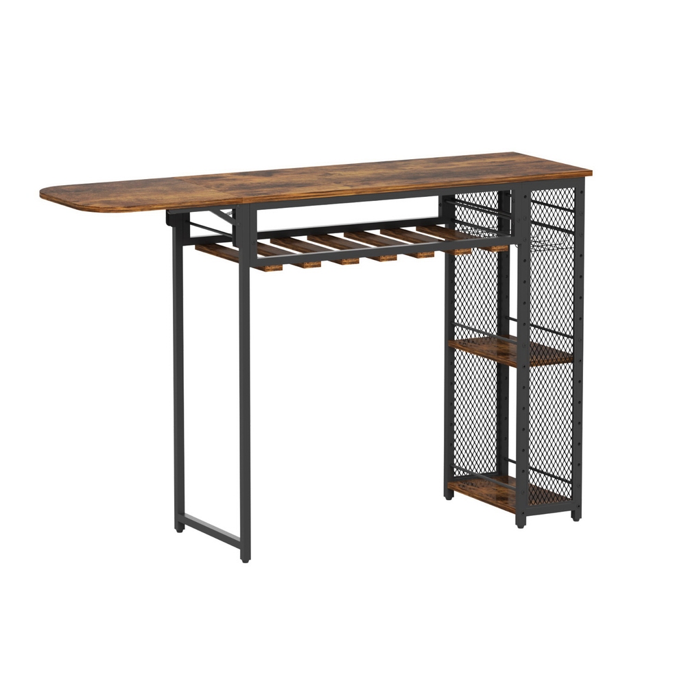 Artiss Extendable Bar Table with Wine Rack Cup Holders 140cm