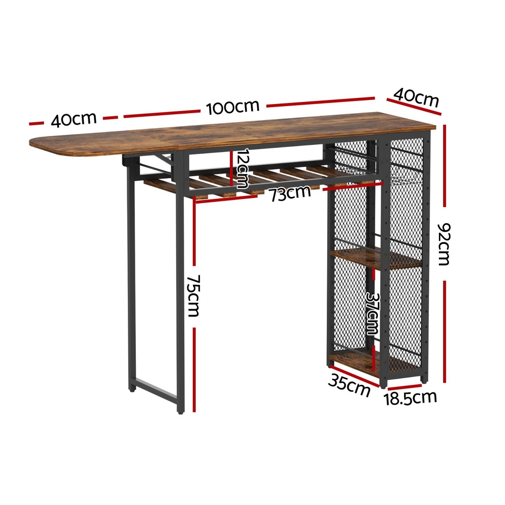 Artiss Extendable Bar Table with Wine Rack Cup Holders 140cm view 3