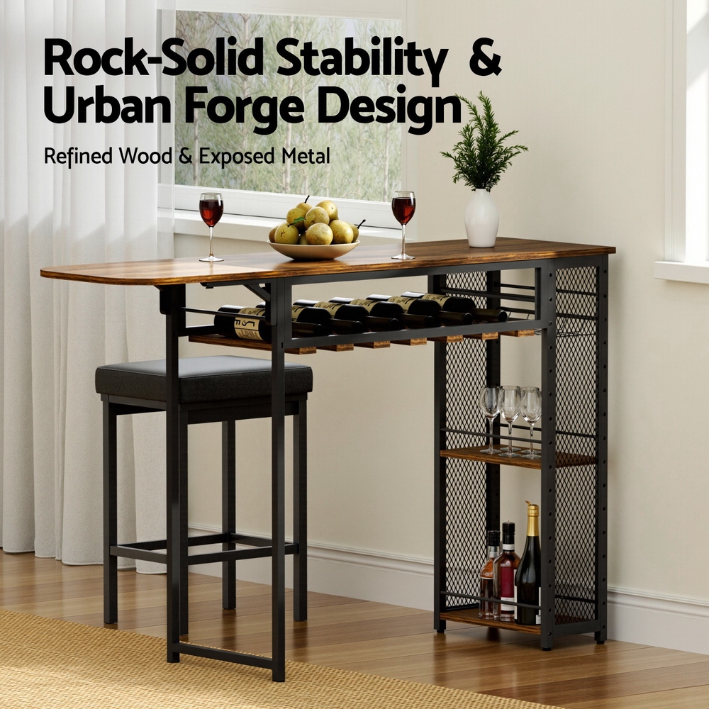 Artiss Extendable Bar Table with Wine Rack Cup Holders 140cm view 5