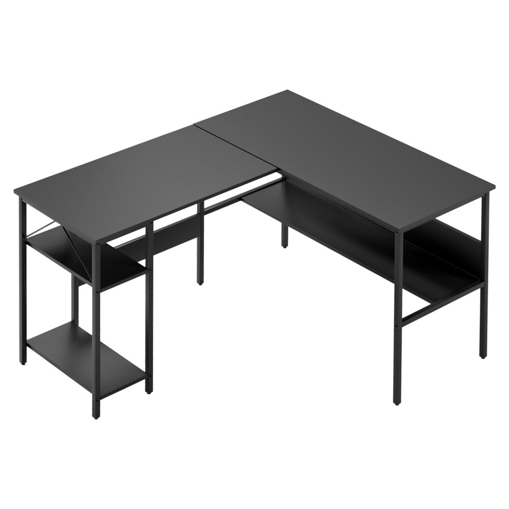 Artiss L-Shape Computer Desk with Open Shelf Black