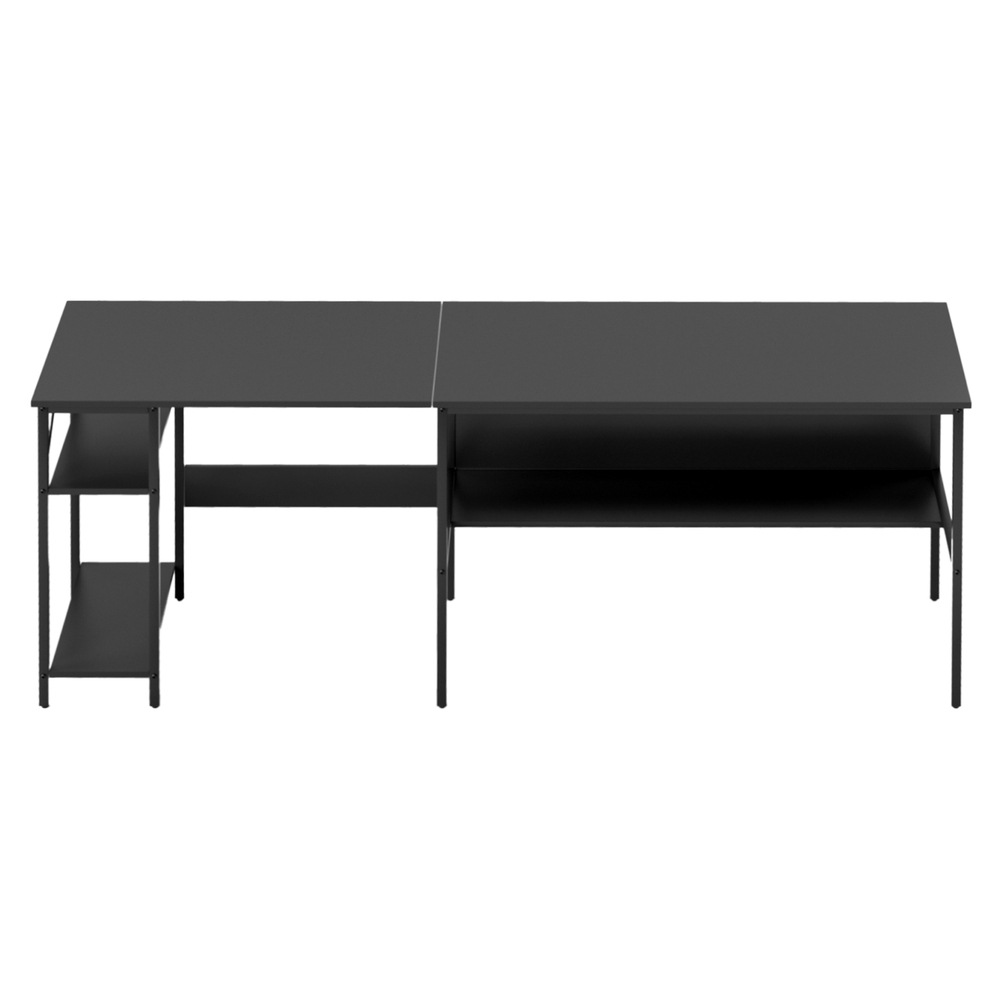Artiss L-Shape Computer Desk with Open Shelf Black view 3