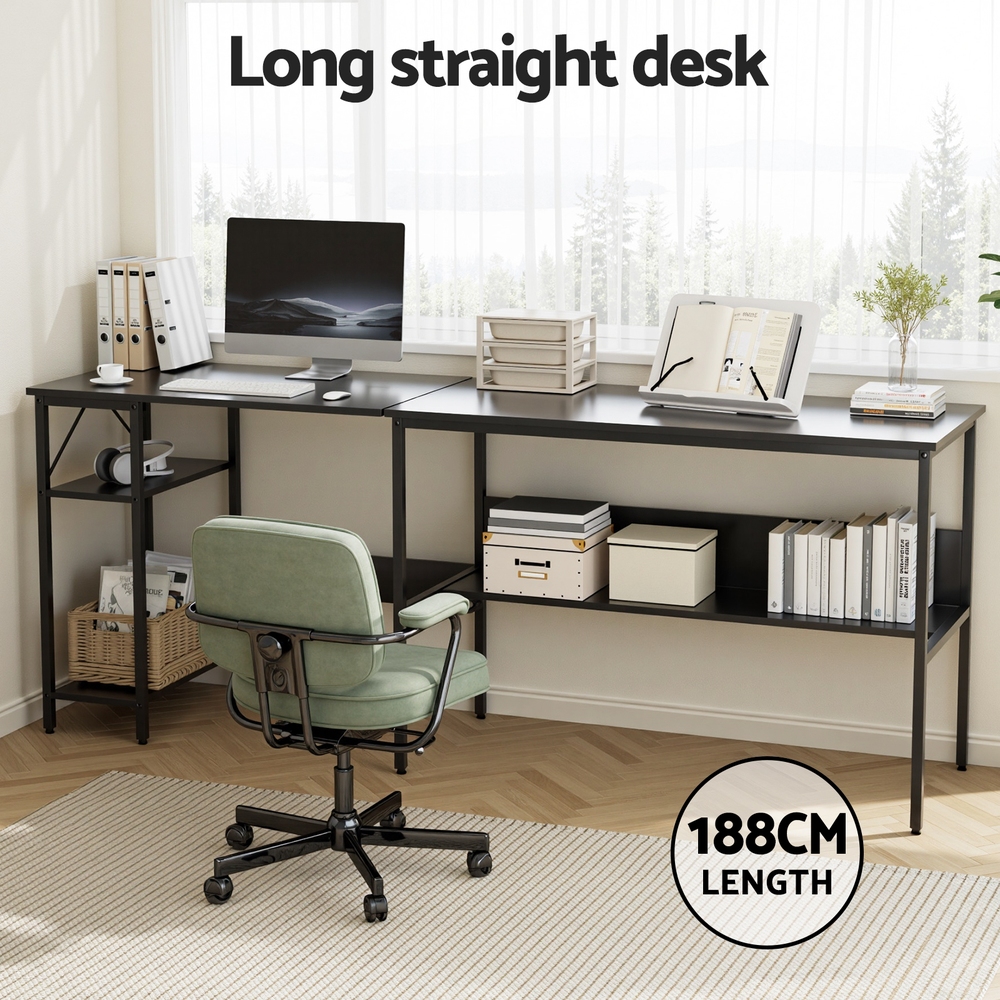Artiss L-Shape Computer Desk with Open Shelf Black view 5