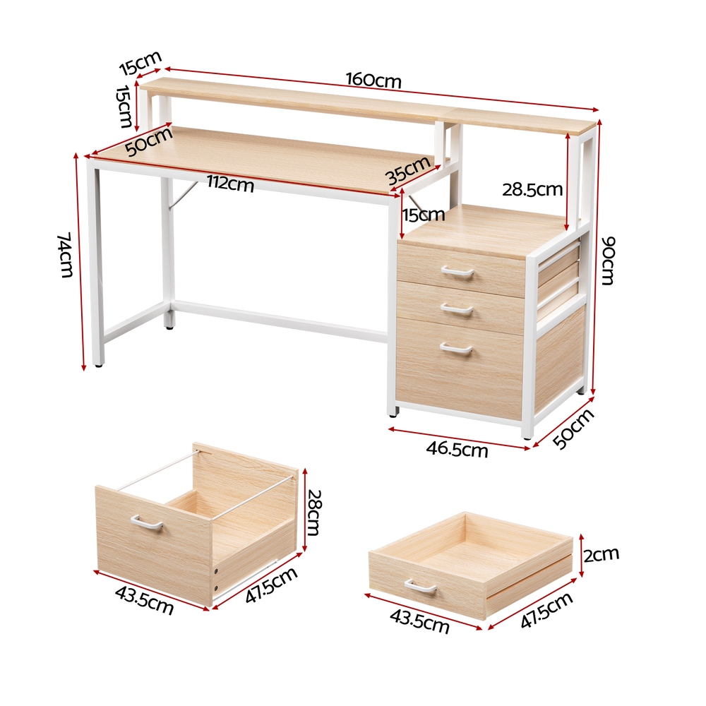 Artiss 160cm Computer Desk with Drawers and Shelf in 2 Colours view 2