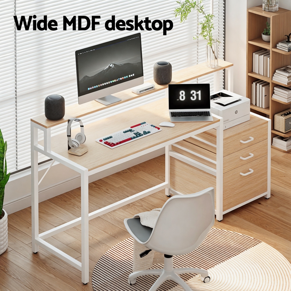 Artiss 160cm Computer Desk with Drawers and Shelf in 2 Colours view 4
