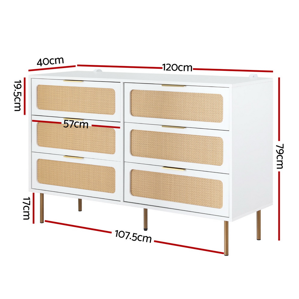 Artiss Chest of 6 Drawers Lowboy Cabinet White view 3