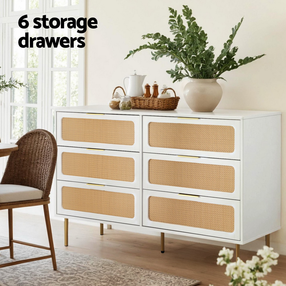 Artiss Chest of 6 Drawers Lowboy Cabinet White view 5
