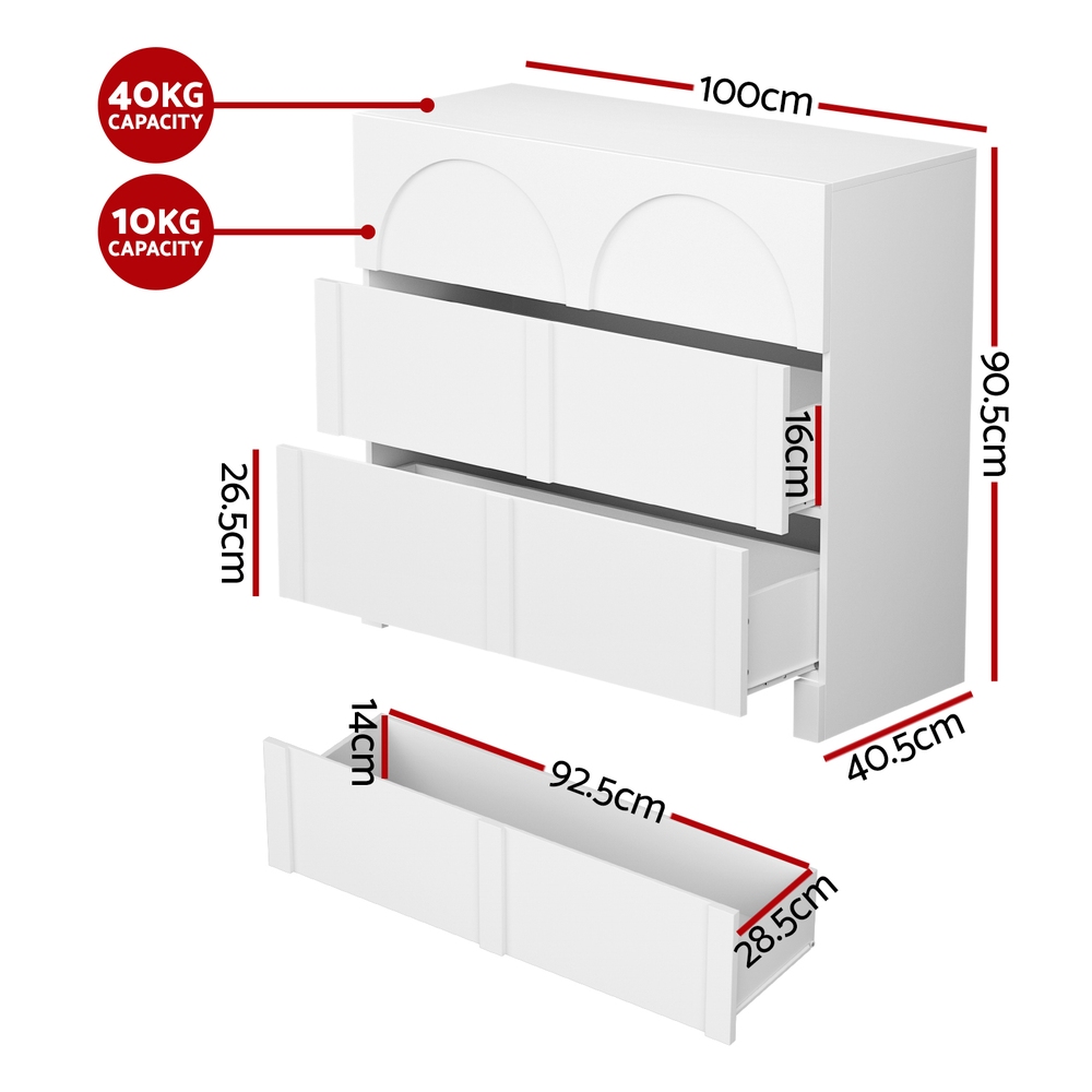 Artiss 3 Chest of Drawers Concave Lowboy, White view 3