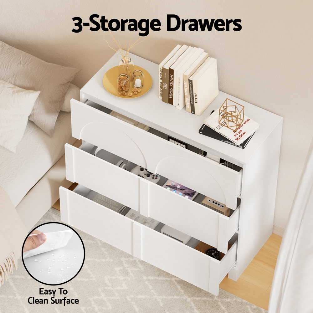 Artiss 3 Chest of Drawers Concave Lowboy, White view 5
