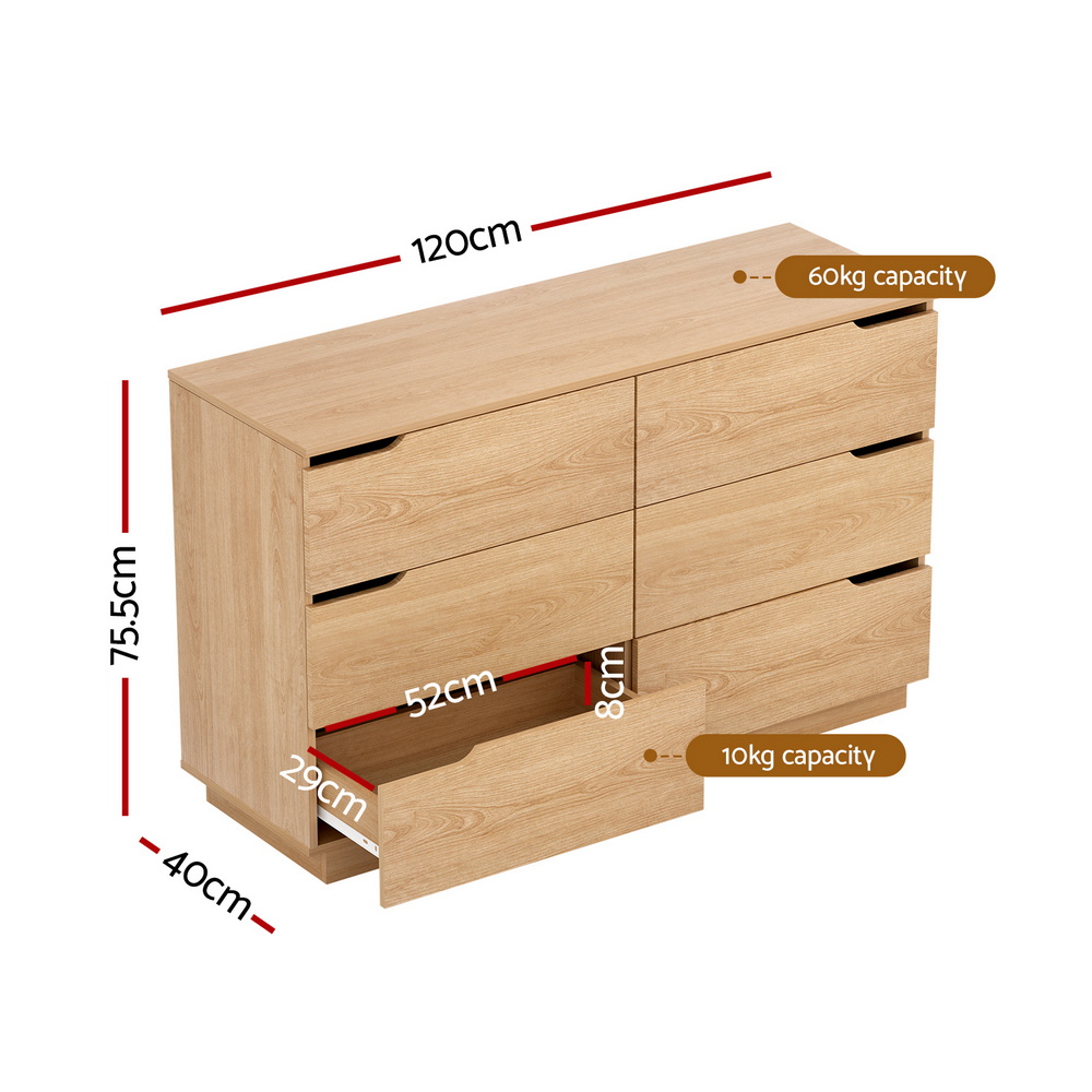 Artiss 6 Chest of Drawers Dresser Table, Pine view 3