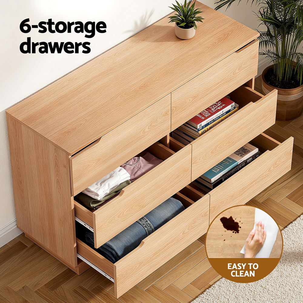Artiss 6 Chest of Drawers Dresser Table, Pine view 5