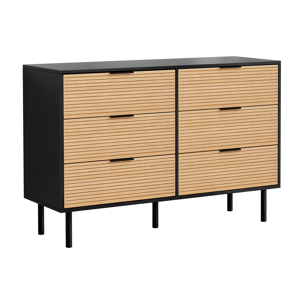Artiss 6 Chest of Drawers Fluted Dresser, Black and Pine