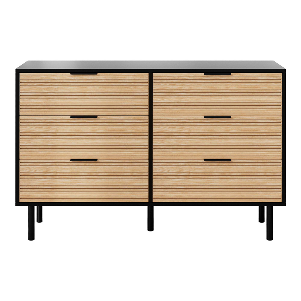 Artiss 6 Chest of Drawers Fluted Dresser, Black and Pine view 4