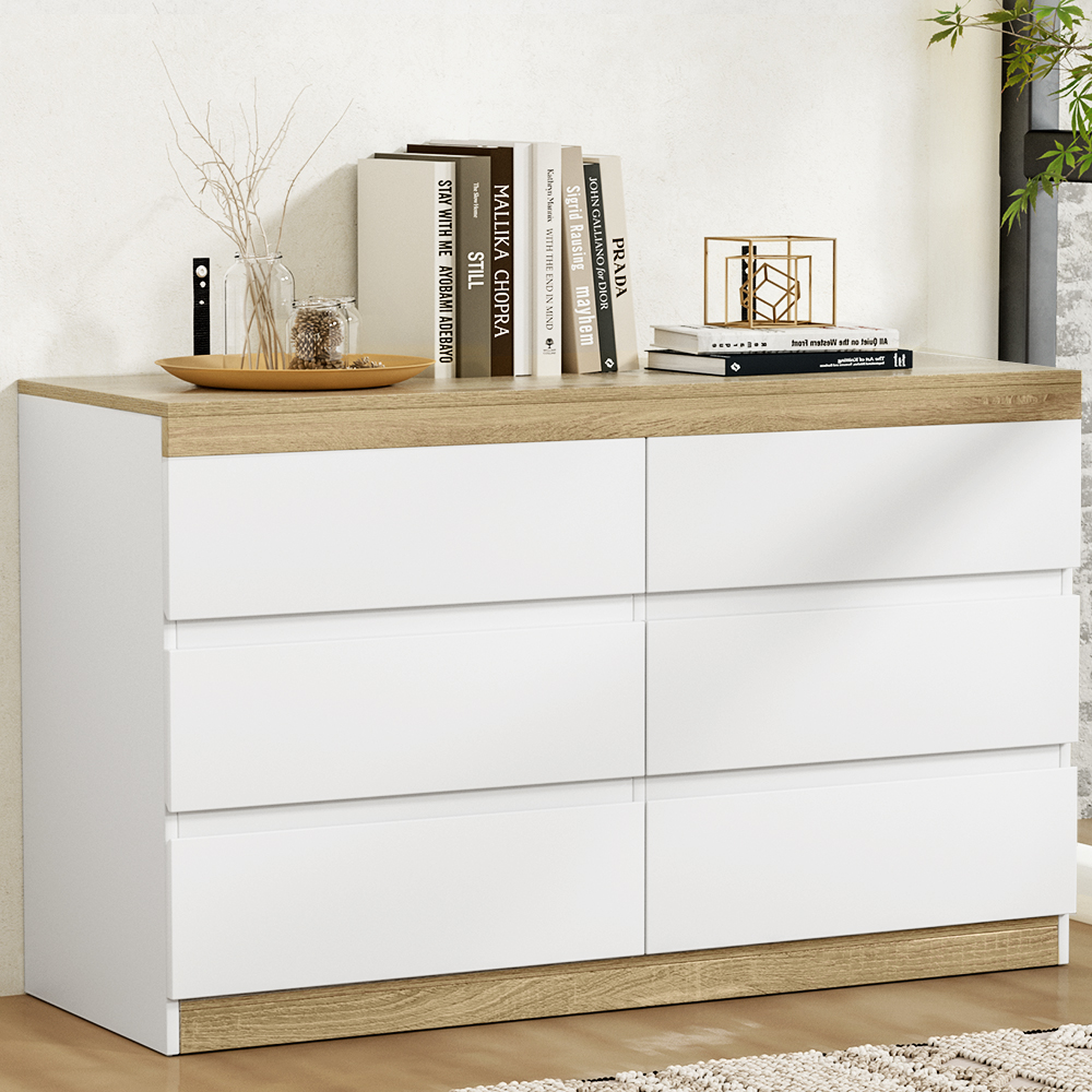 Artiss 6 Chest of Drawers Cabinet Tallboy, Two-Tone White