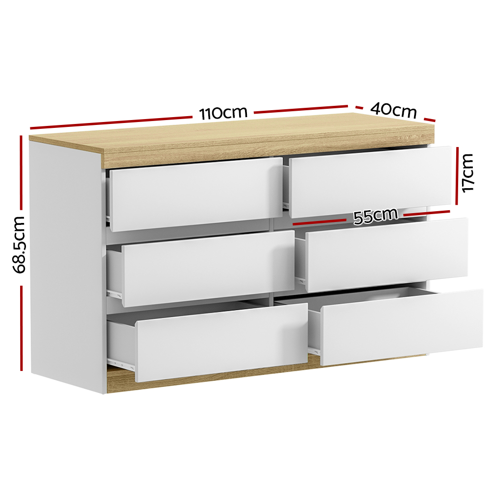 Artiss 6 Chest of Drawers Cabinet Tallboy, Two-Tone White view 2