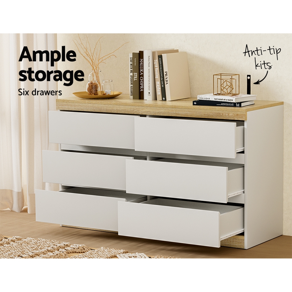 Artiss 6 Chest of Drawers Cabinet Tallboy, Two-Tone White view 4