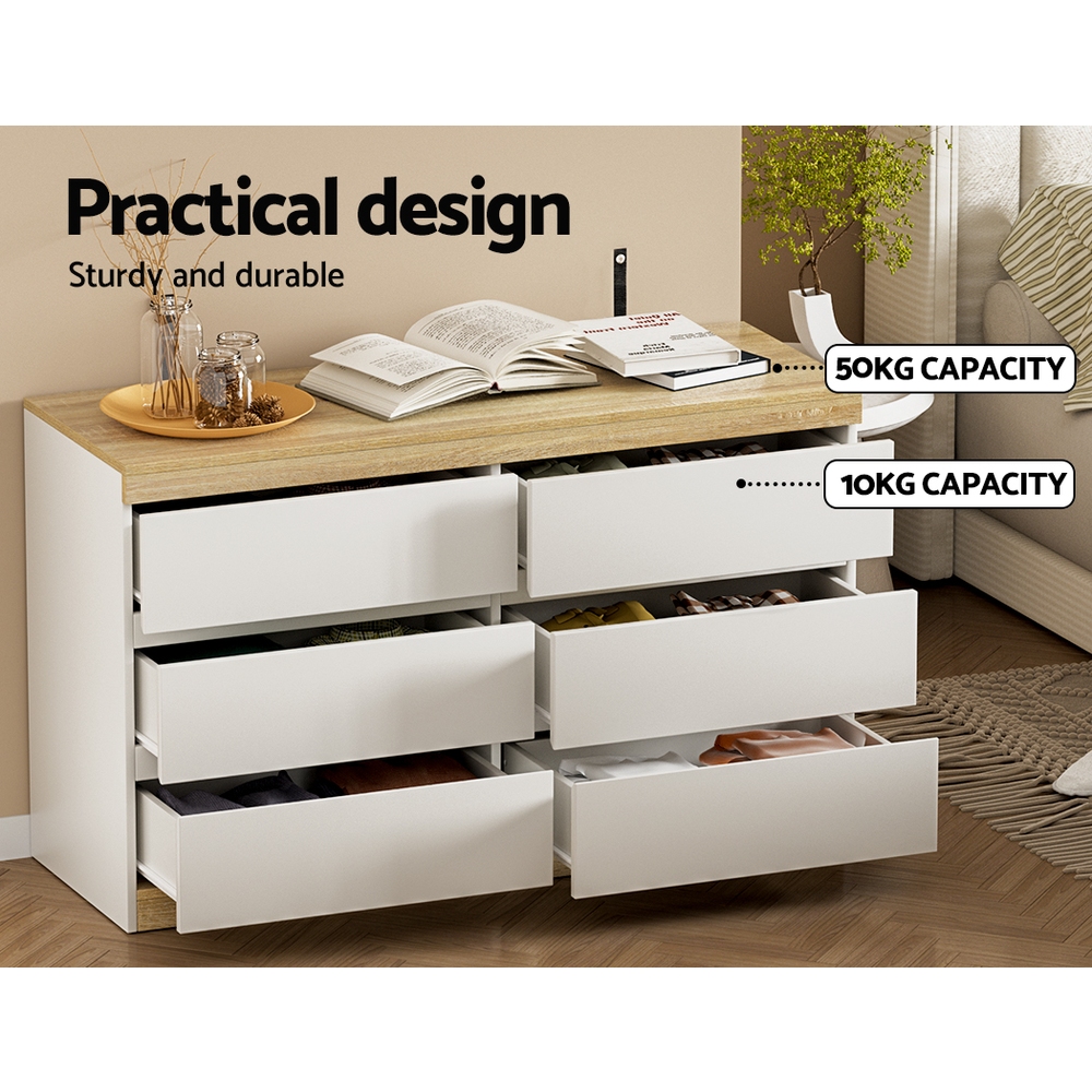 Artiss 6 Chest of Drawers Cabinet Tallboy, Two-Tone White view 5