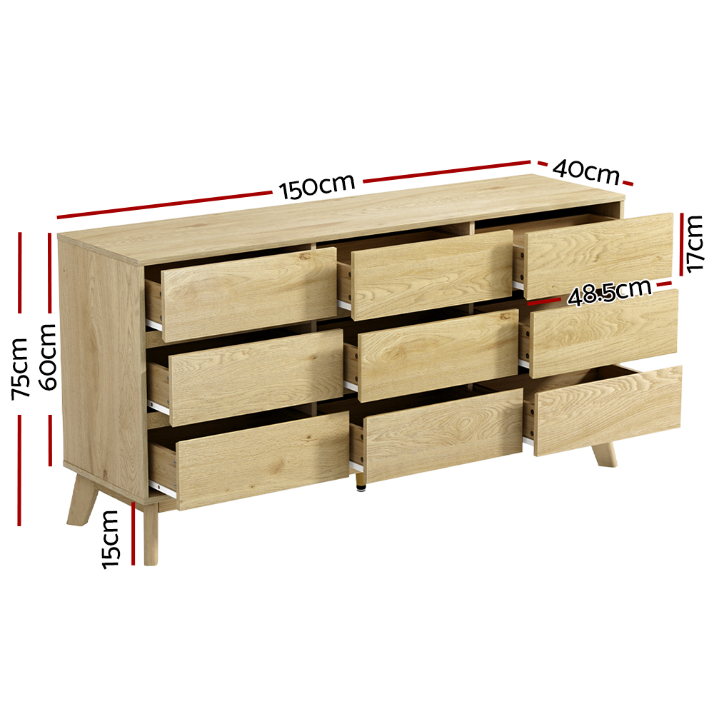 Artiss XAVI 9 Chest of Drawers Tallboy, Pine view 4