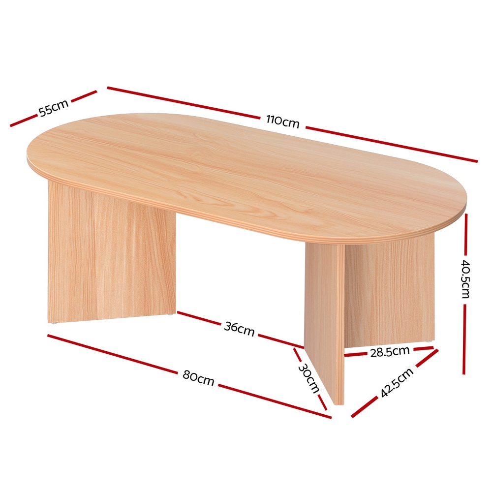 Artiss Alva Oval Pine Coffee Table 110cm view 2