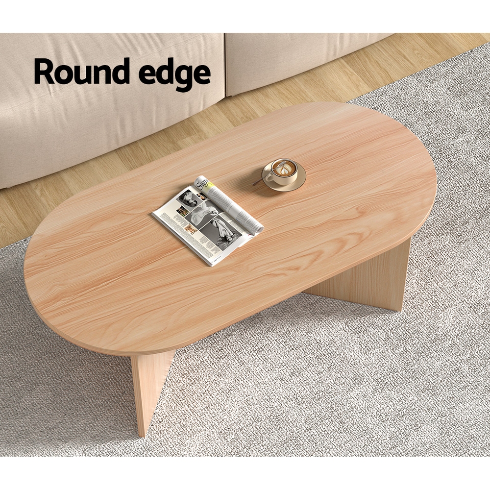 Artiss Alva Oval Pine Coffee Table 110cm view 4