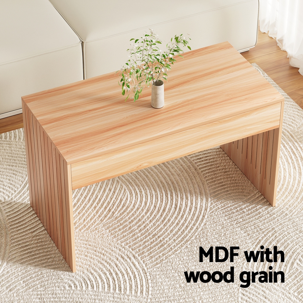 Artiss Fluted Rectangle Coffee Table 100cm view 4