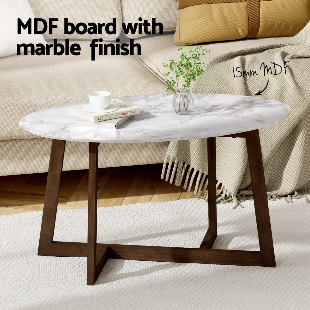 Artiss Oval Marble Effect Coffee Table view 4