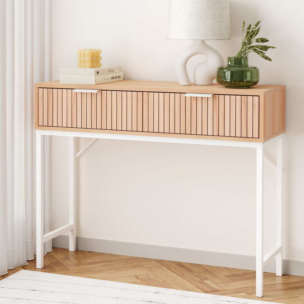 Artiss Fluted Console Table 2 Drawers 92cm