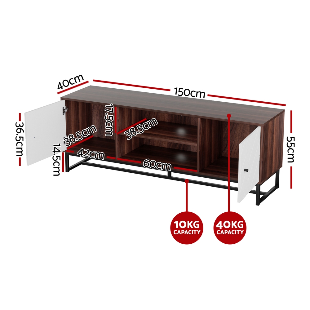 Artiss TV Unit 150cm Walnut White Storage Shelves view 3