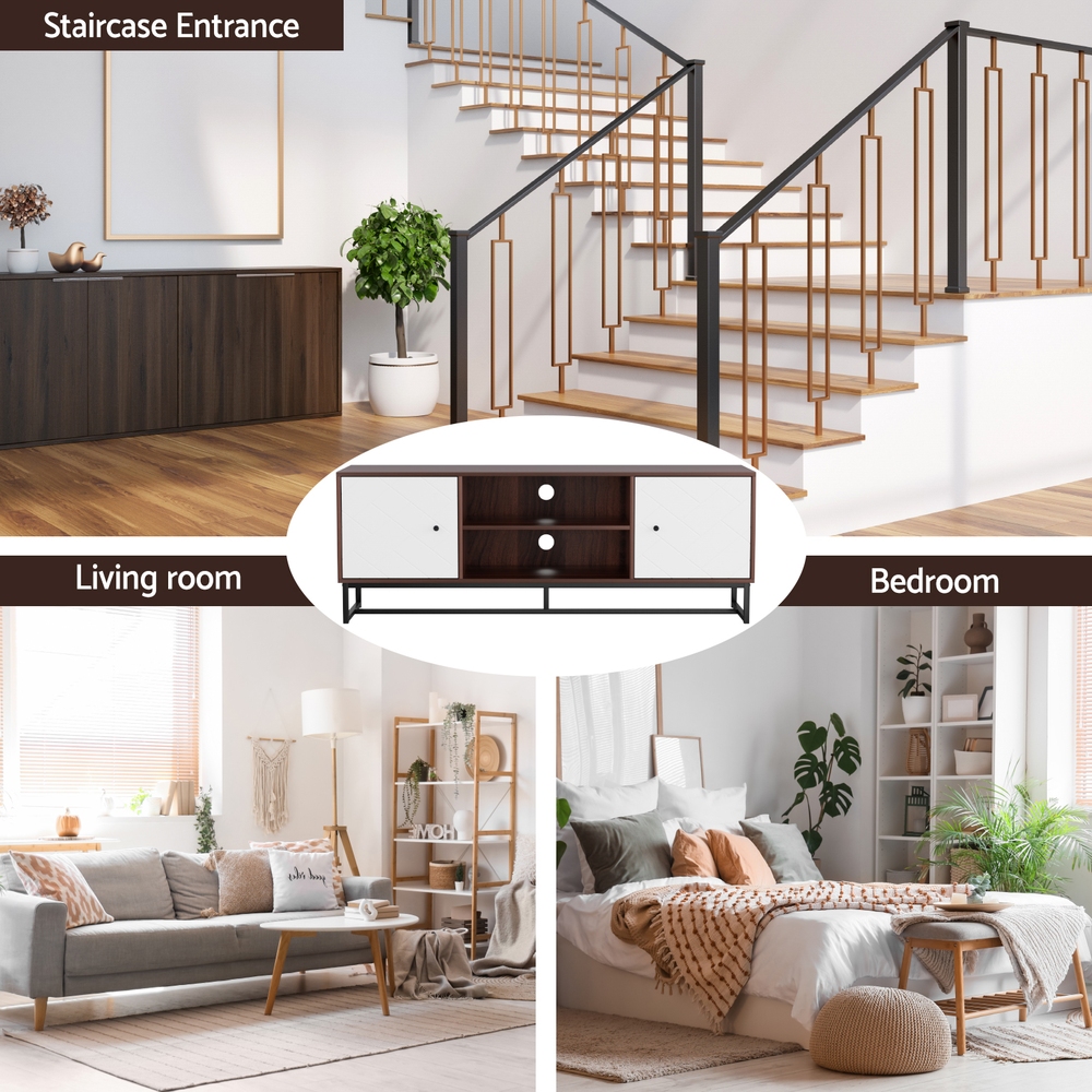 Artiss TV Unit 150cm Walnut White Storage Shelves view 5