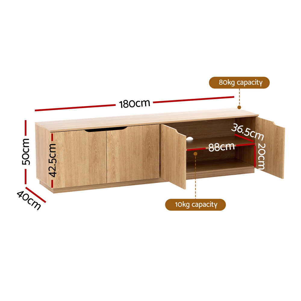 Artiss TV Unit Entertainment Storage Cabinet 180cm Pine view 3