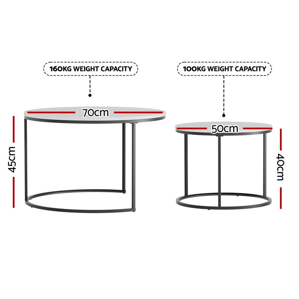 Artiss Nesting Coffee Table Set of 2 Marble Effect view 2