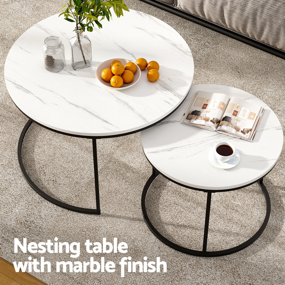 Artiss Nesting Coffee Table Set of 2 Marble Effect view 4