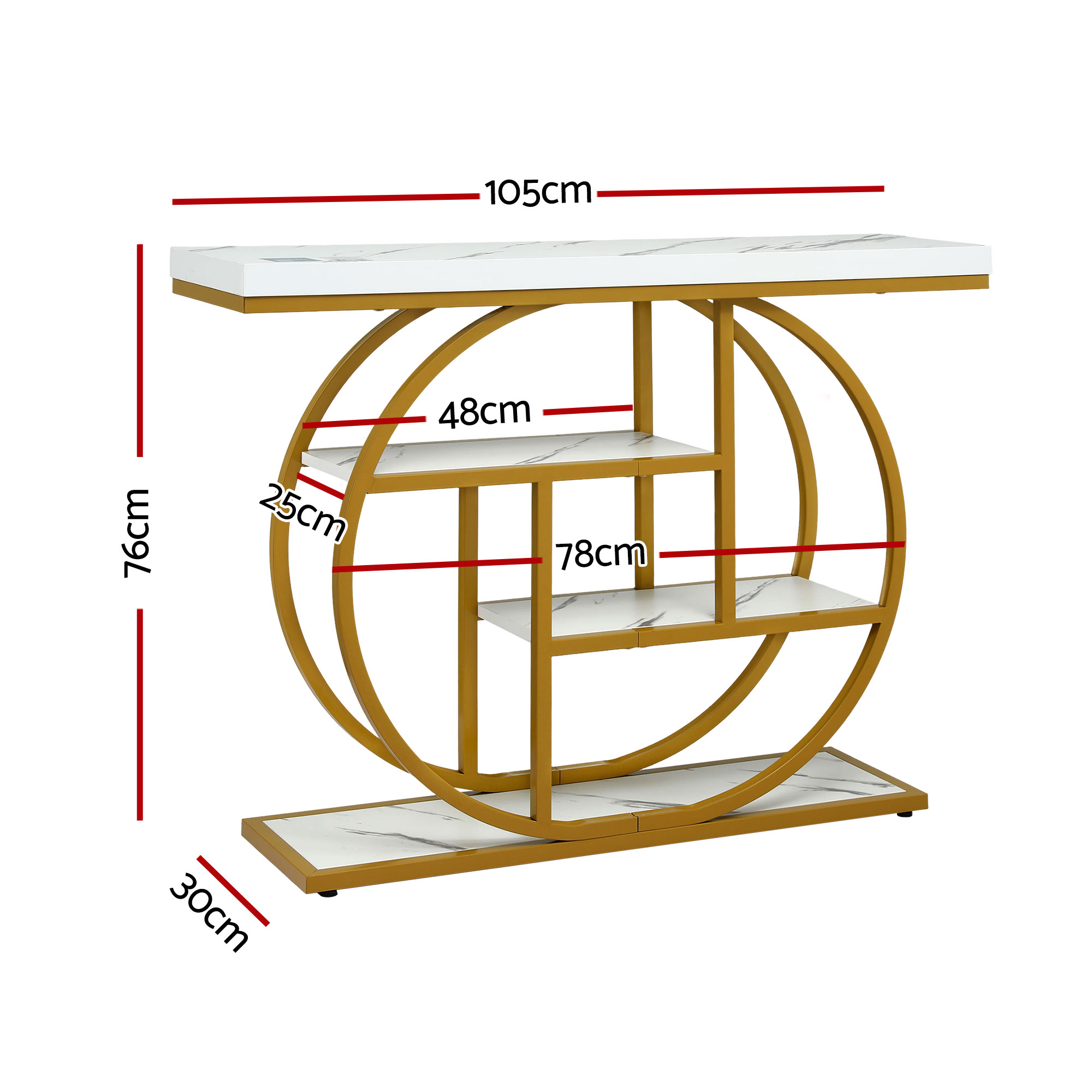 Artiss White Gold 4-Tier Marble Effect Console Table view 3