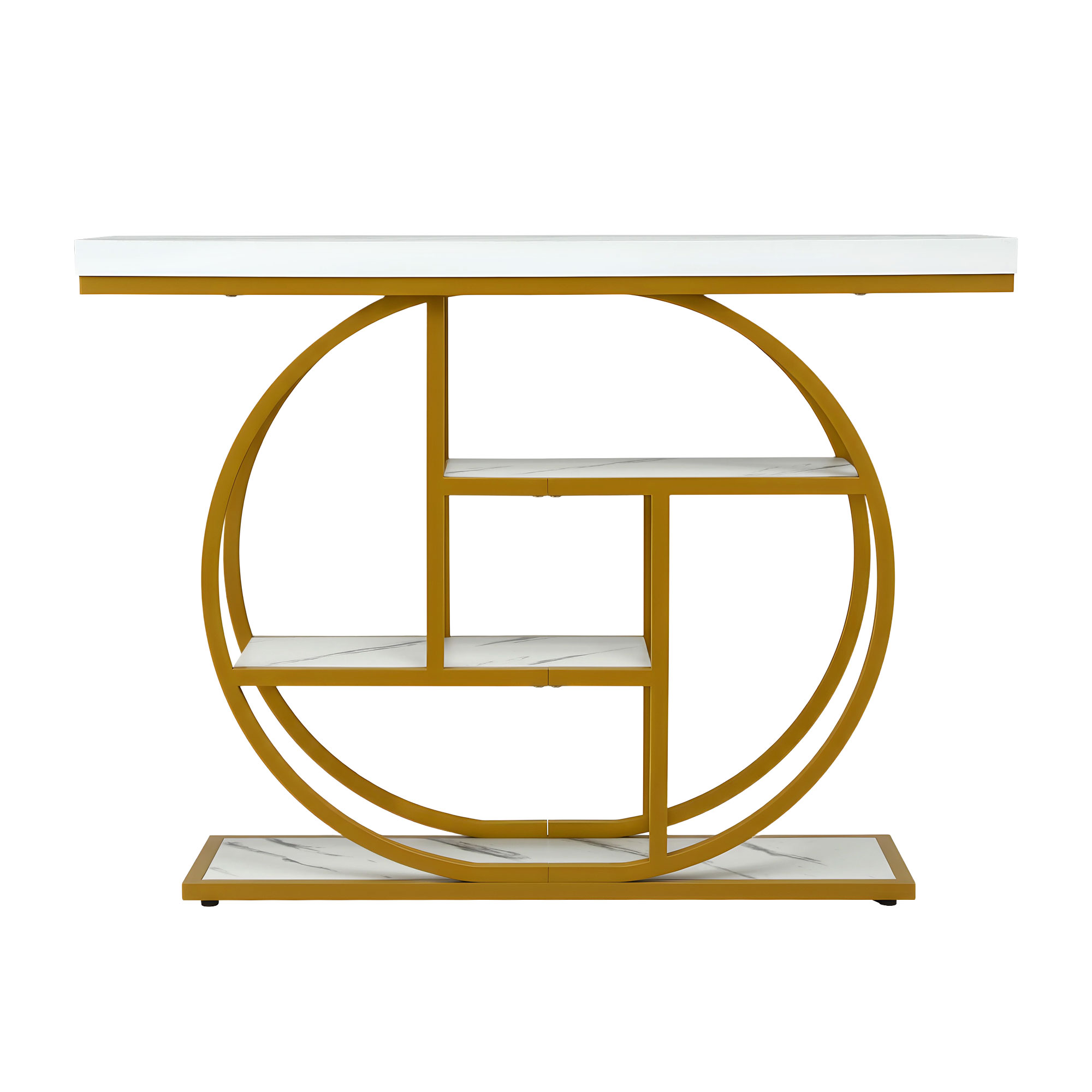 Artiss White Gold 4-Tier Marble Effect Console Table view 4