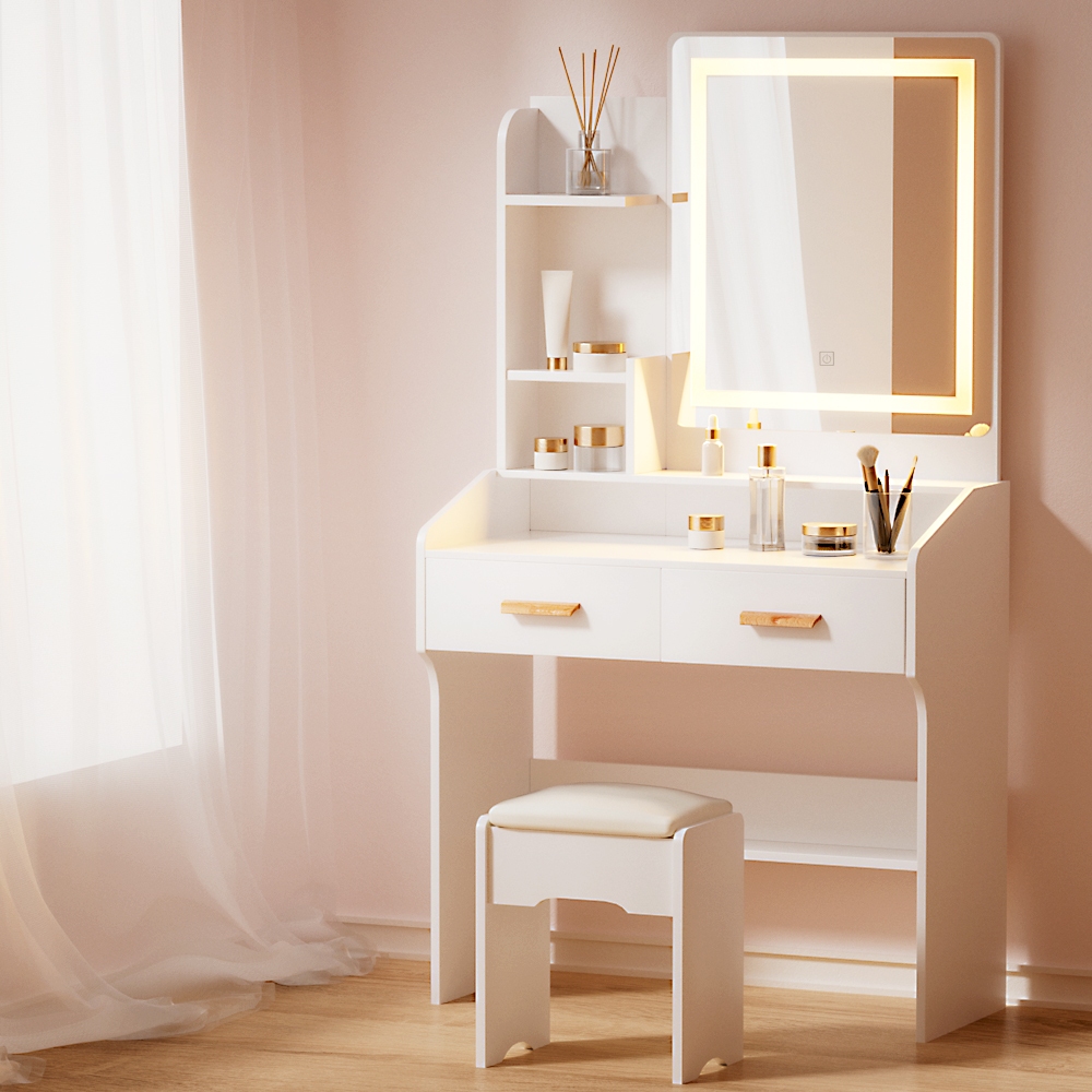 Artiss Doria Dressing Table Set with Stool, LED Strip Mirror