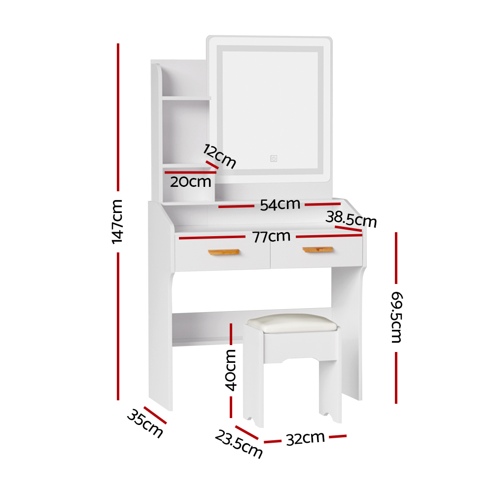 Artiss Doria Dressing Table Set with Stool, LED Strip Mirror view 4