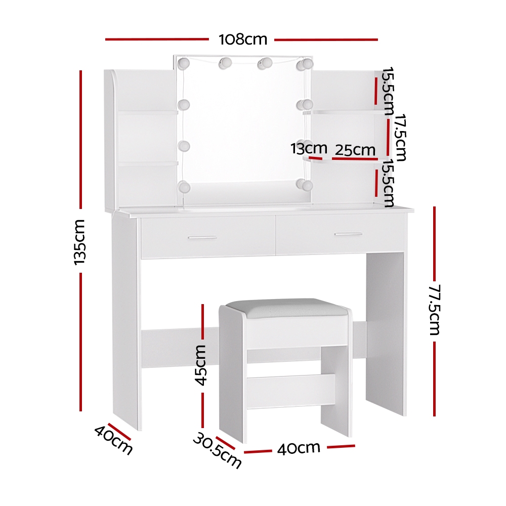 Artiss Dulcea Dressing Table Set with Stool, 10 LED Bulbs view 2