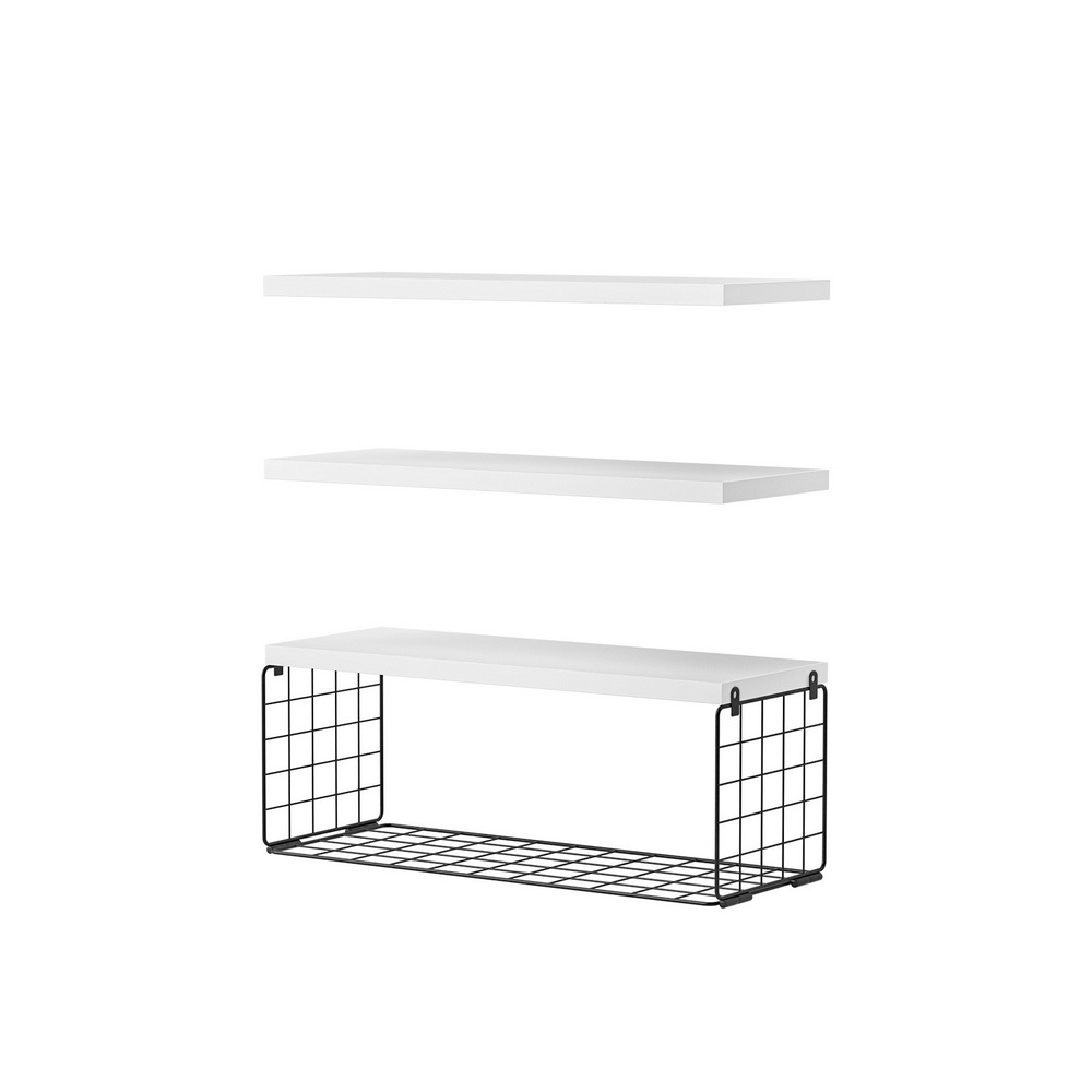 Artiss Floating Wall Shelf Set of 3 Storage Basket White