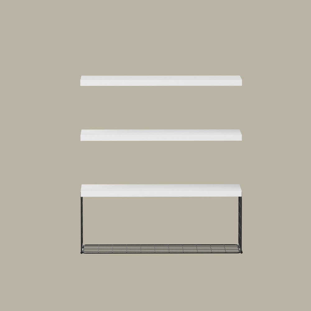 Artiss Floating Wall Shelf Set of 3 Storage Basket White view 3