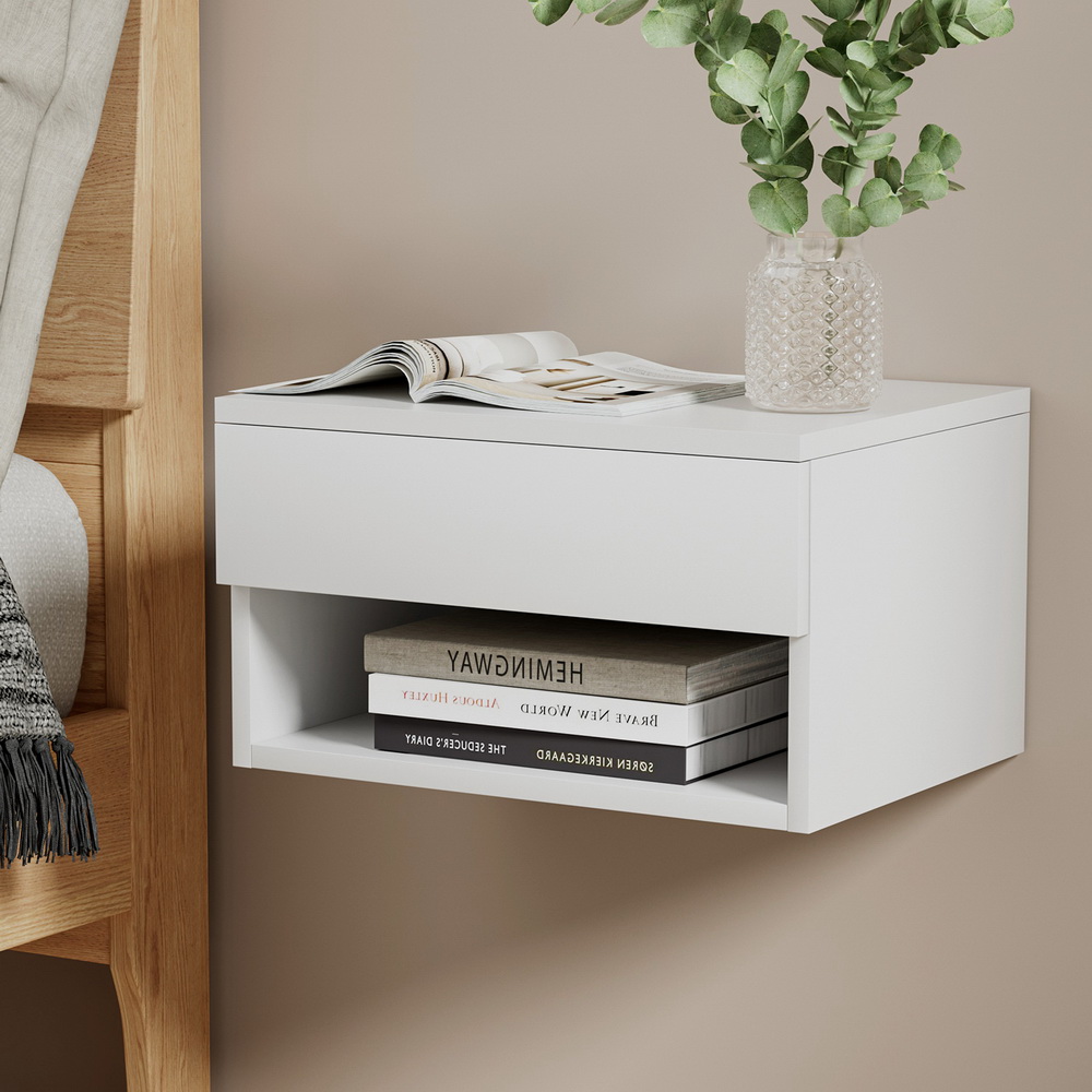 Artiss Floating Bedside Table Nightstand, White