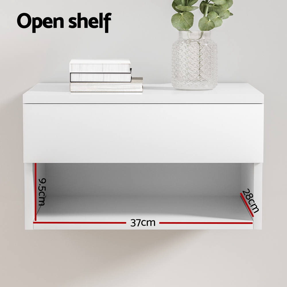 Artiss Floating Bedside Table Nightstand, White view 5