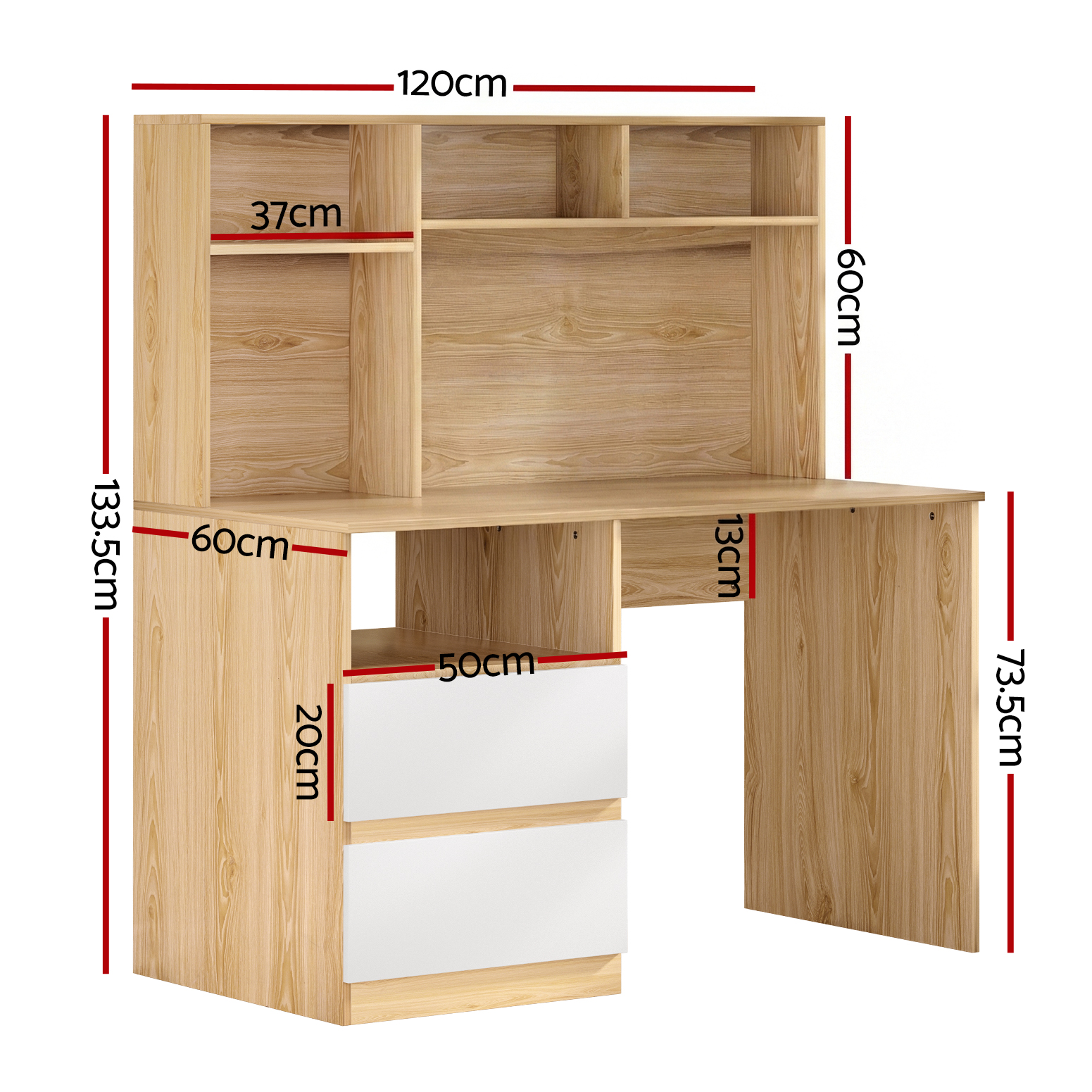 Artiss Computer Desk with Bookshelf and Sliding Drawer view 2