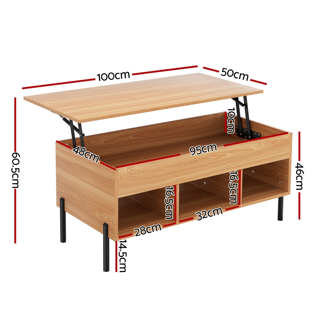 Artiss Oak Lift-Top Coffee Table view 2