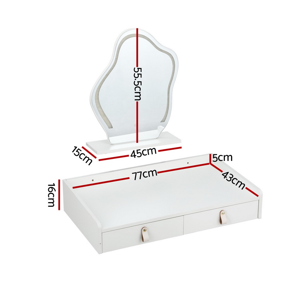 Artiss Daphne Wall-Mounted LED Dressing Table, White view 2