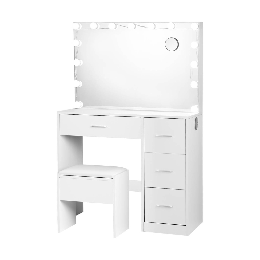 Artiss Darcy Dressing Table Set with Stool, 15 LED Bulbs, White view 4