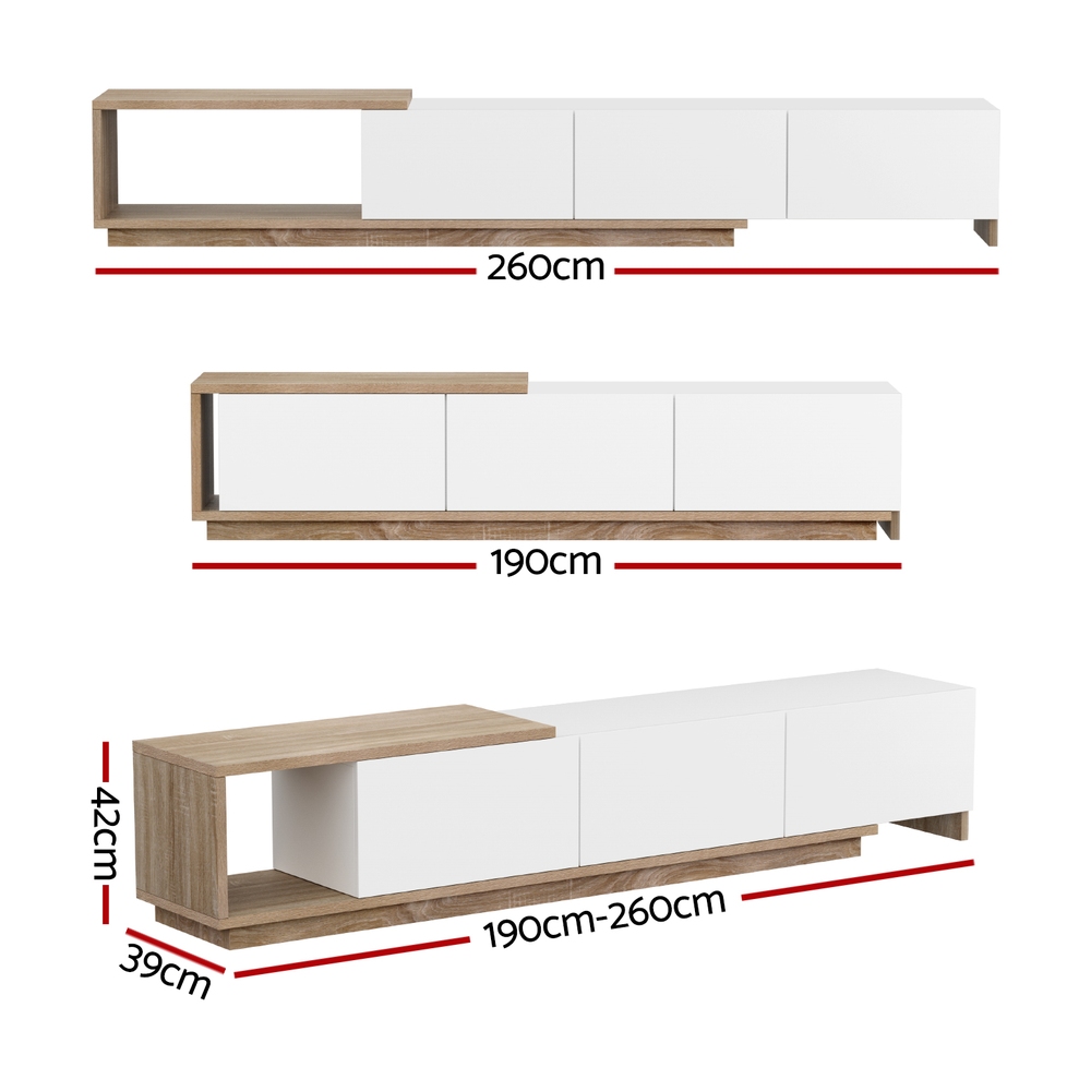 Artiss Extendable TV Cabinet Entertainment Unit White Oak view 5